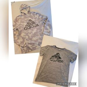 Adidas Kids' XL 2 piece Lot. Gray and White Camo Hoodie And Grey T Shirt